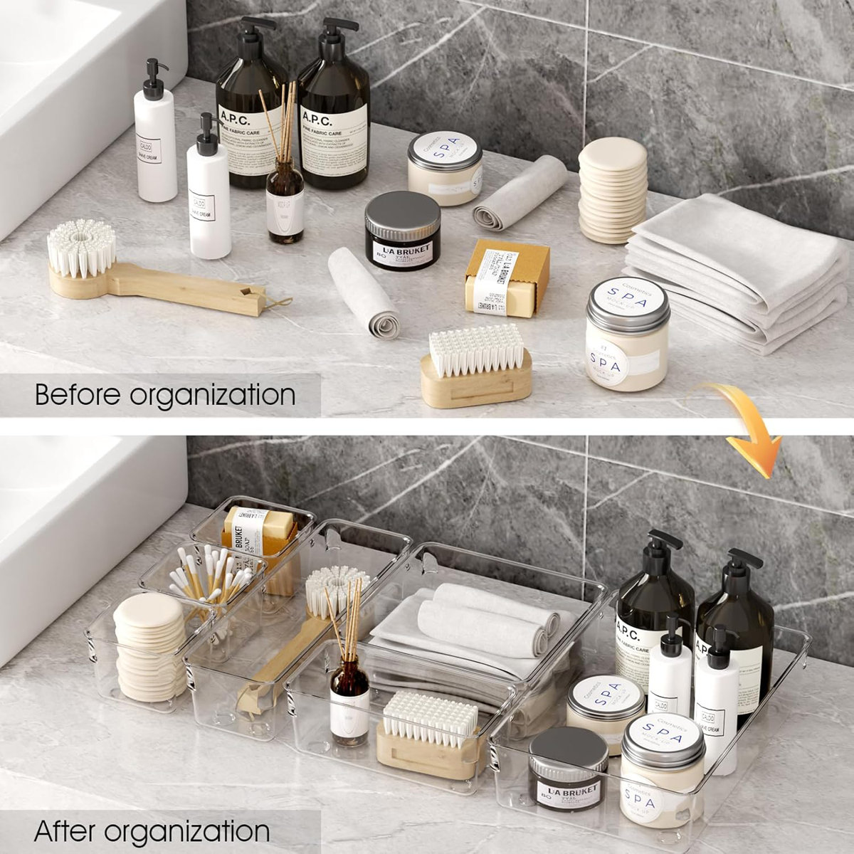 25 PCS Clear Plastic Drawer Organizers Set, Versatile Bathroom and Vanity Drawer Organizer Trays 4-Size Storage Bins for Makeup